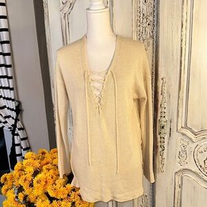 ASTR The Label Cream Nubby Knit Lace-Up Sweater